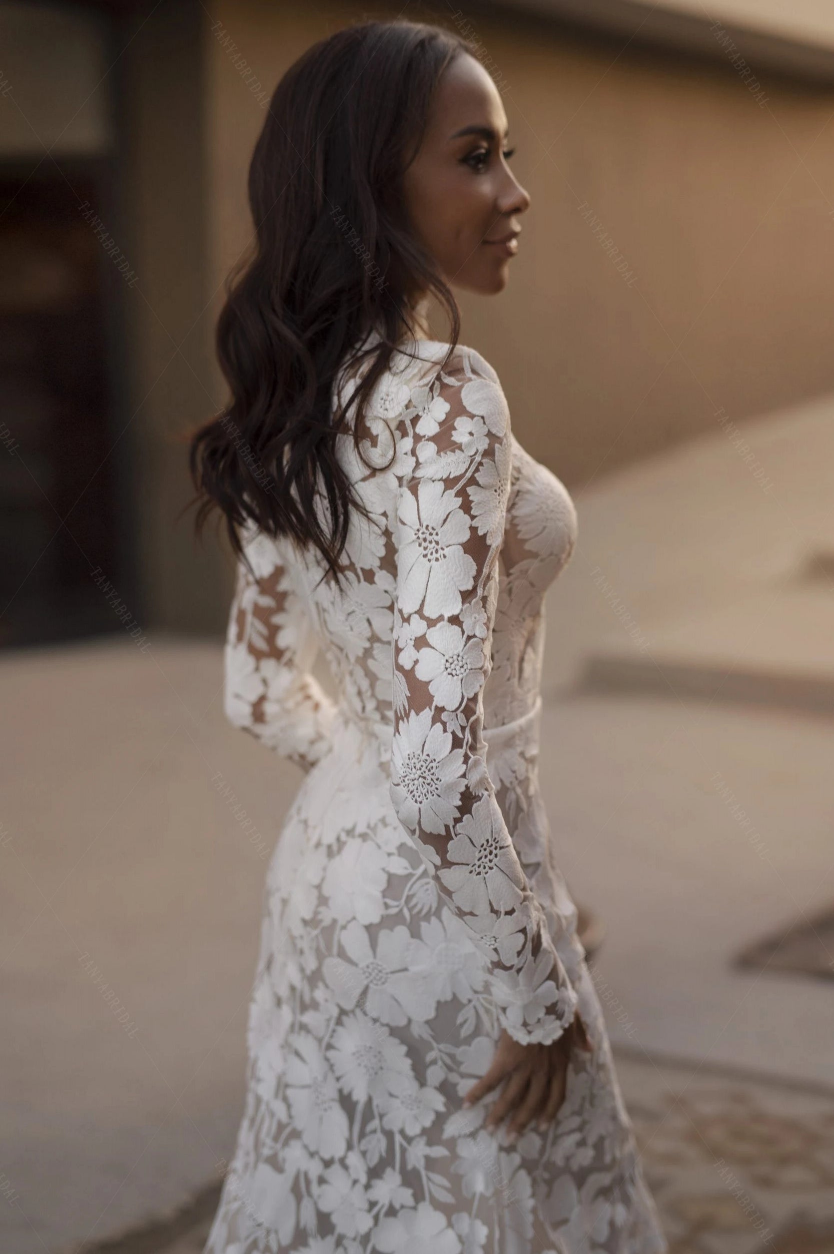 Pakistani Ivory Floral Lace Mermaid Wedding Gown (1-Pc) - Image 4