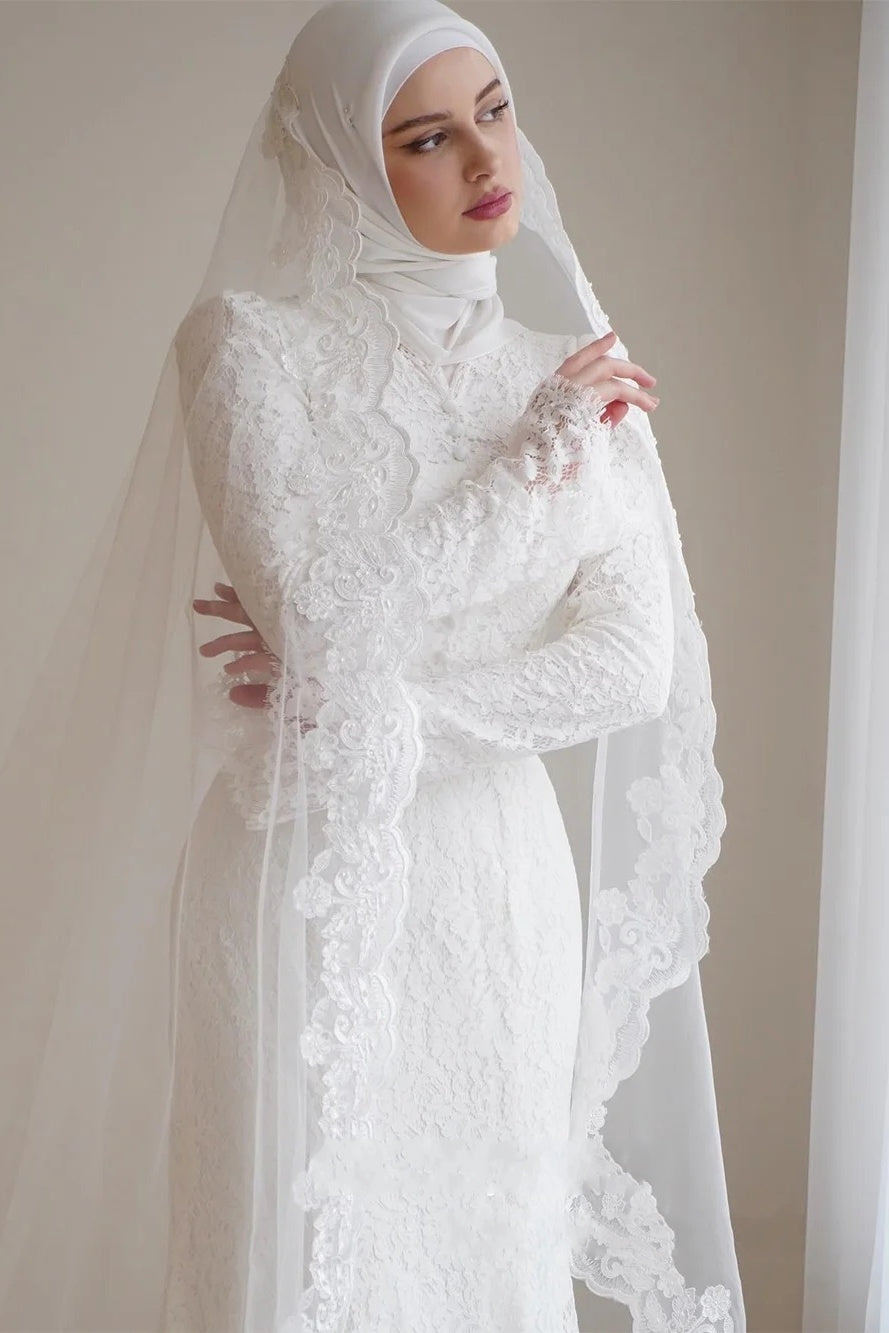 Ivory Floral Lace Mermaid Bridal Gown (2-Piece) - Image 3