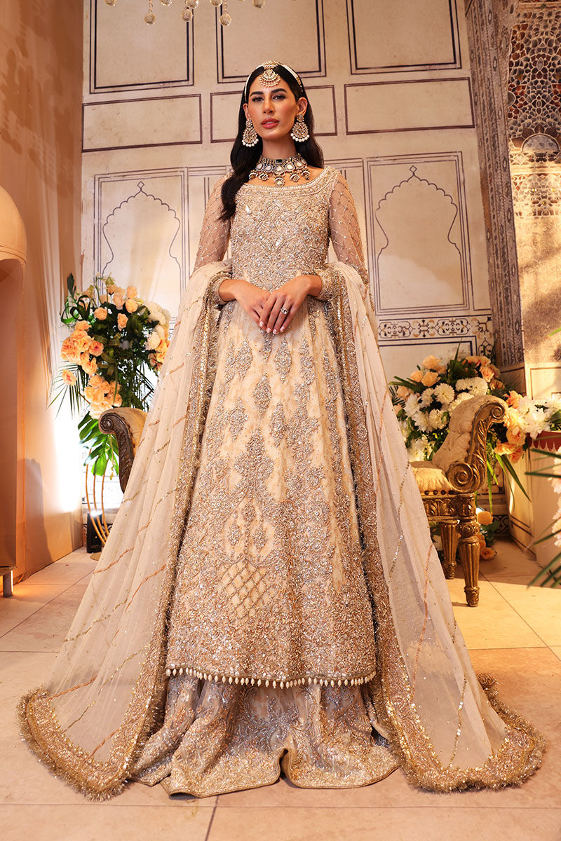 Pakistani Off-White Hand-Worked Net Bridal Gown (3-Piece) - Image 1