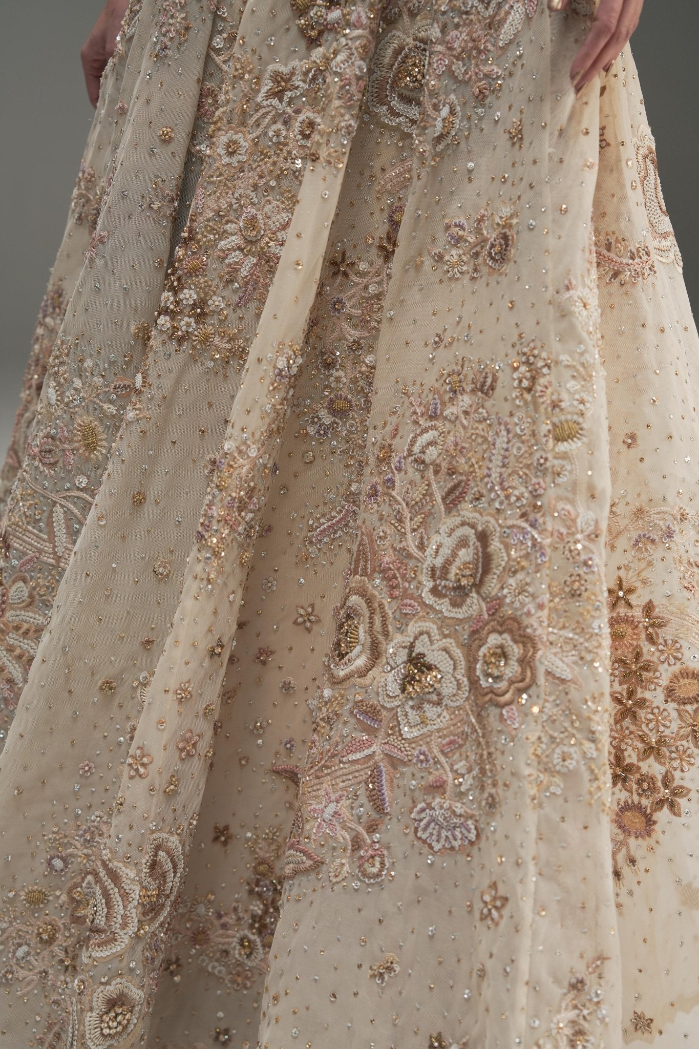 Ivory Hand Embroidered Net Bridal Gown (2-Piece) - Image 5