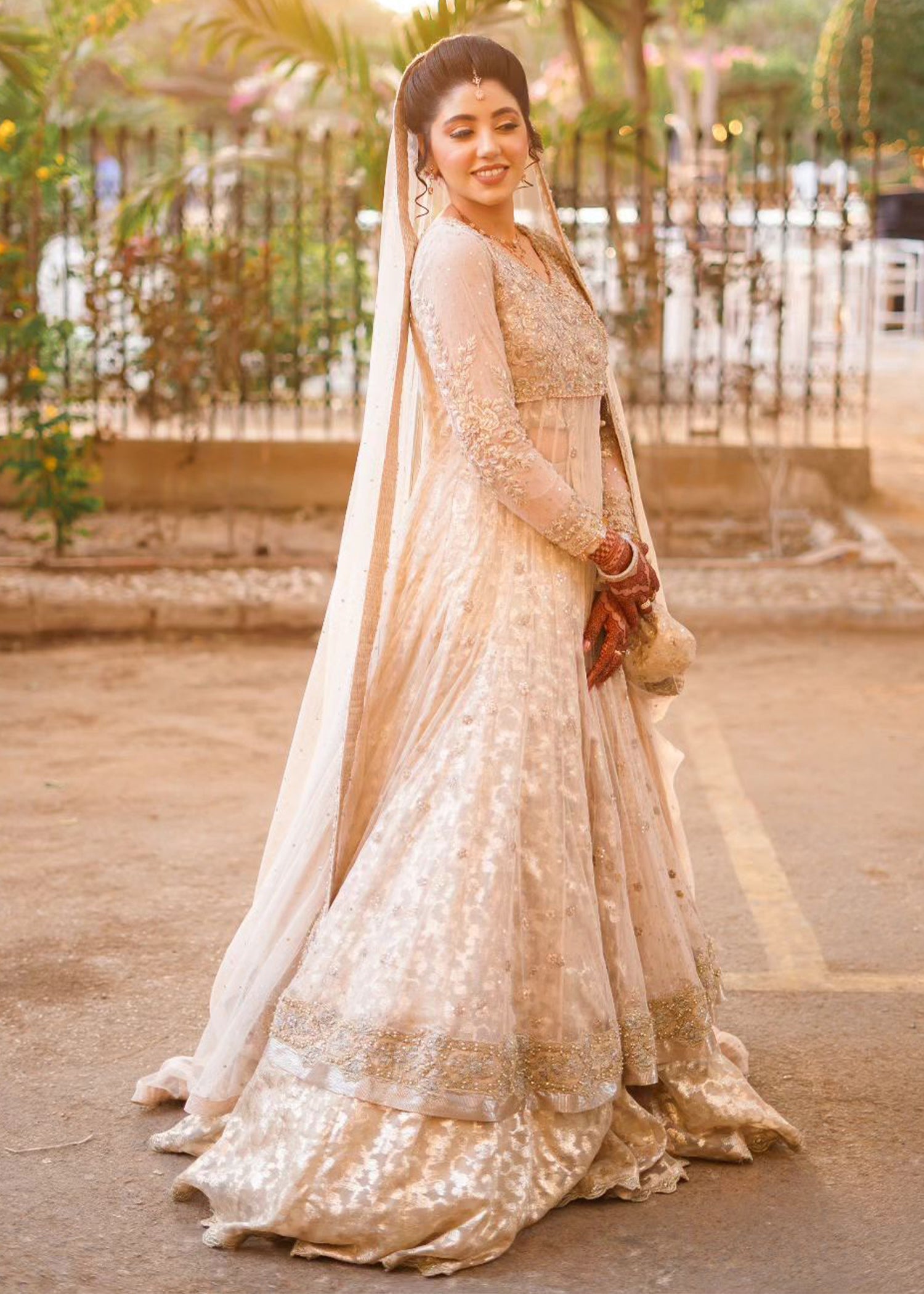 Pakistani Ivory Silver Embellished Bridal Gown (2-Piece) - Image 2