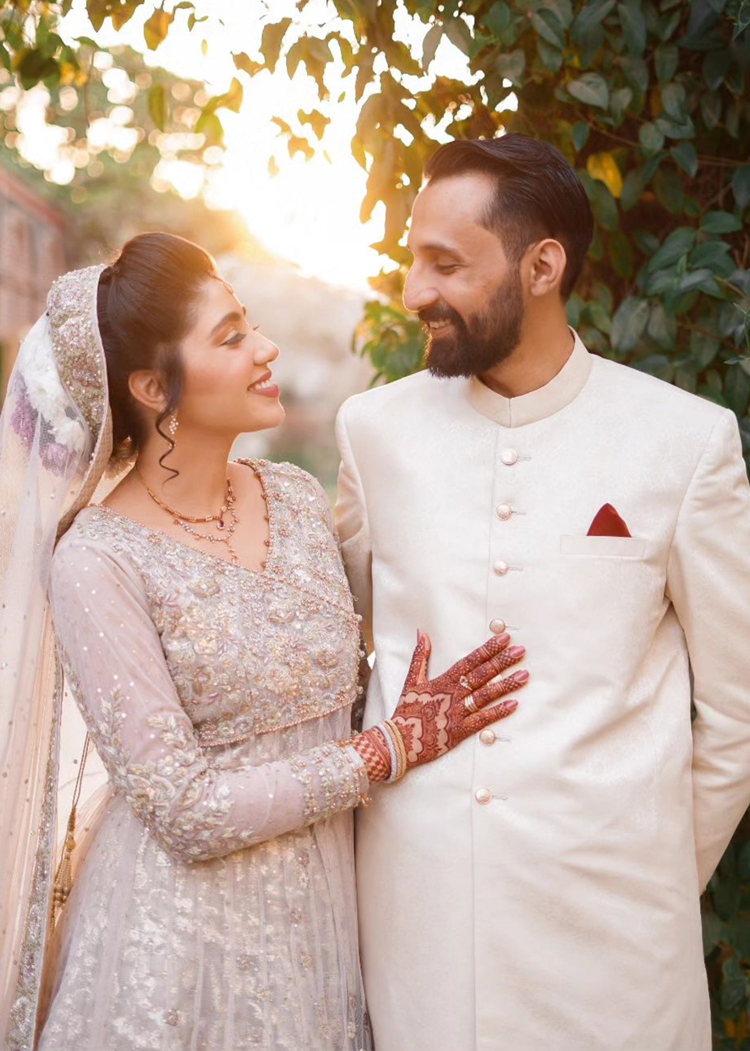 Pakistani Ivory Silver Embellished Bridal Gown (2-Piece) - Image 3