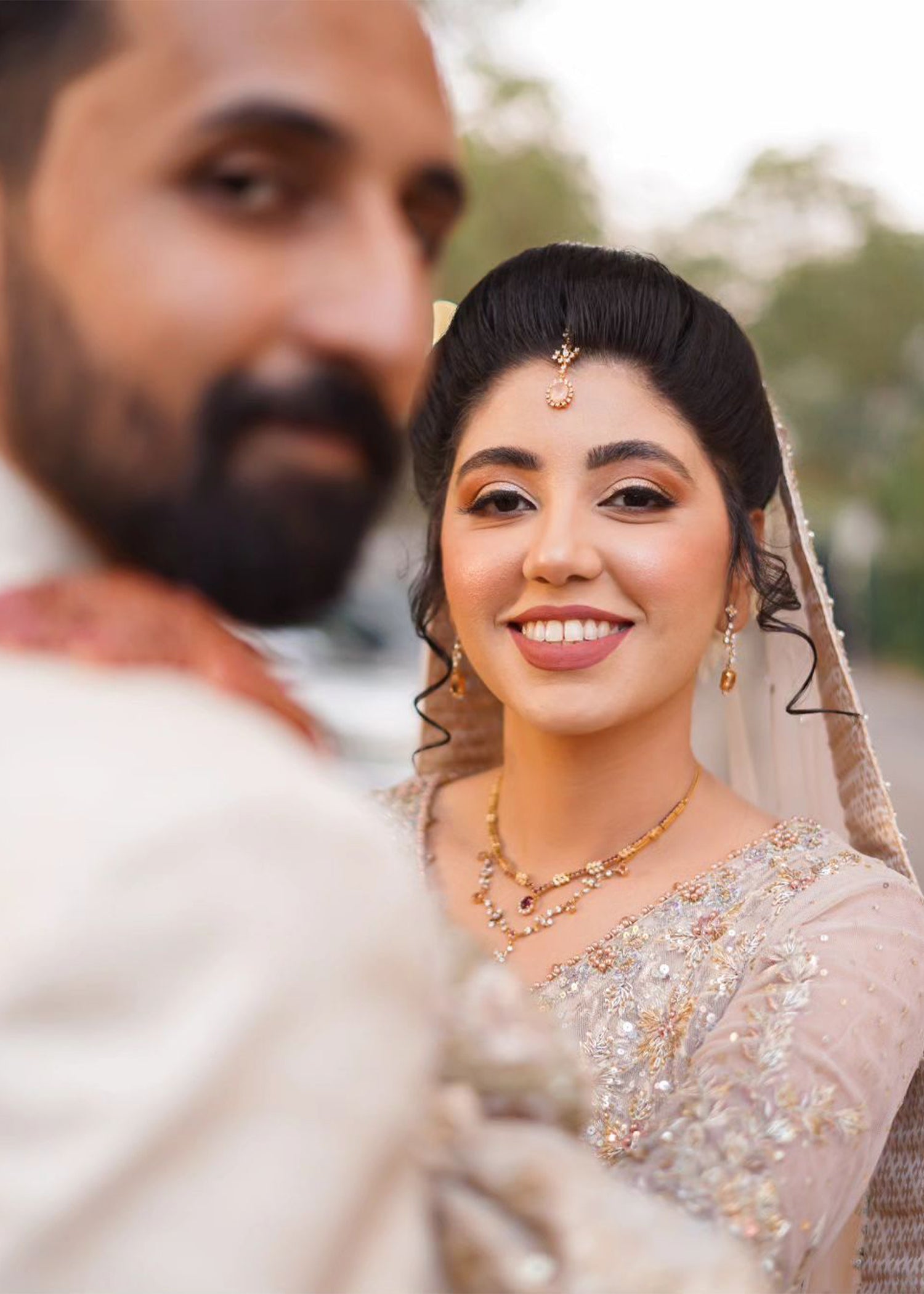 Pakistani Ivory Silver Embellished Bridal Gown (2-Piece) - Image 4