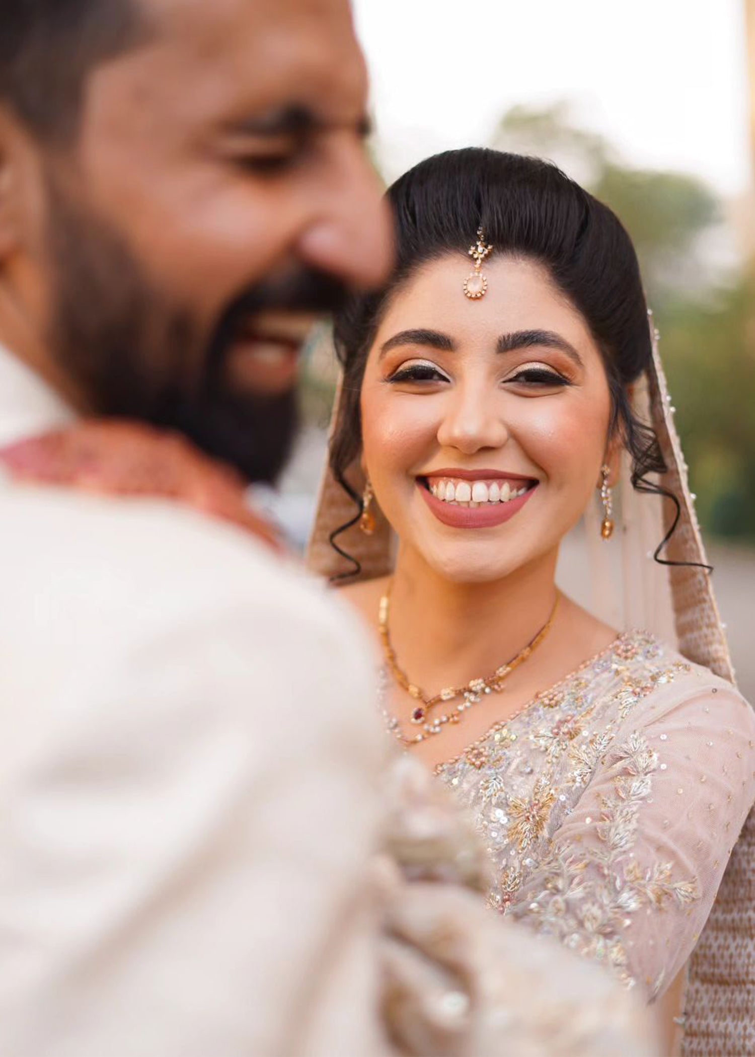 Pakistani Ivory Silver Embellished Bridal Gown (2-Piece) - Image 5