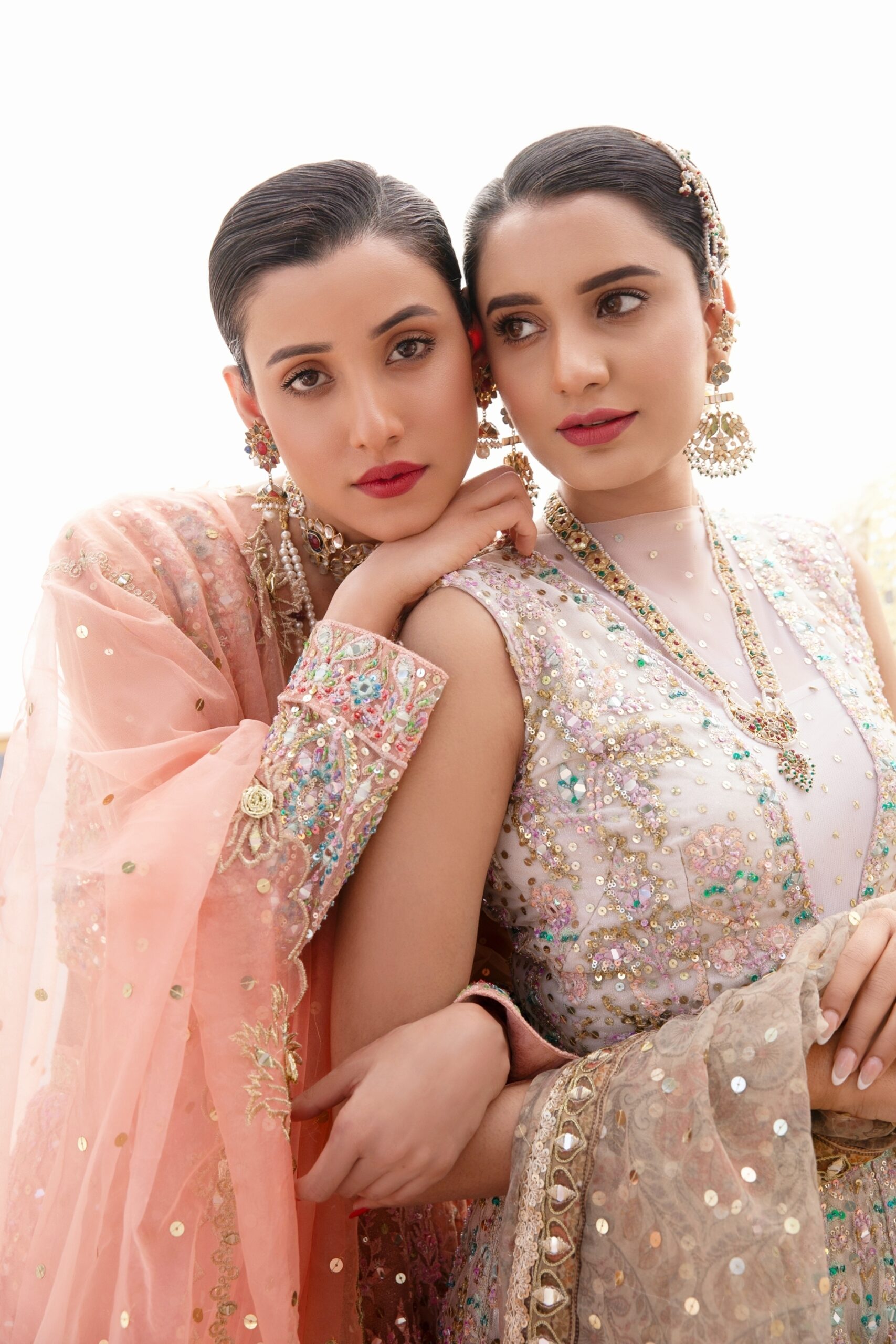 Pakistani Pastel Mirror Work Net Silk Bridal Gown (2-Piece) - Image 5