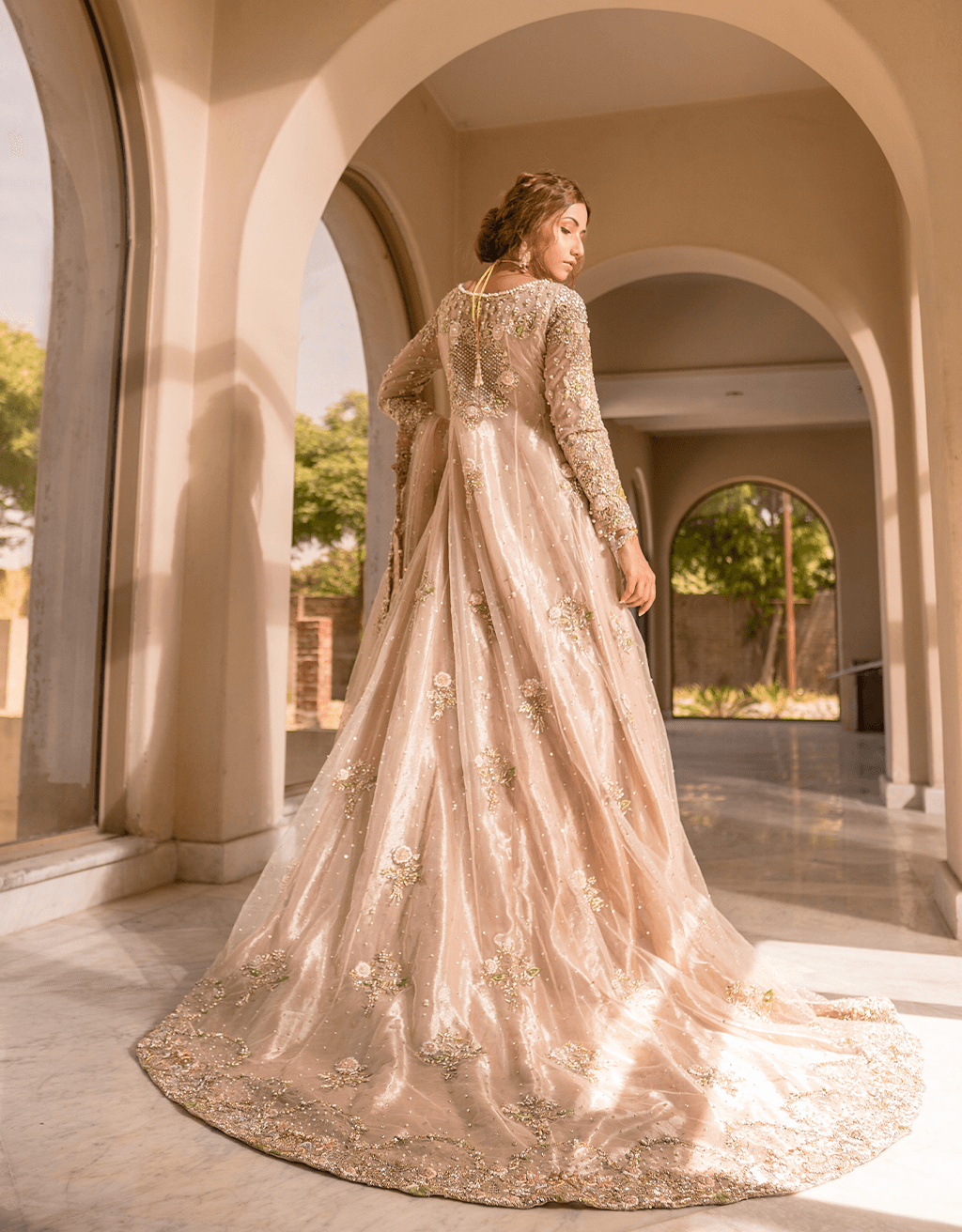 Ivory Silver Embroidered Net Bridal Gown (2-Piece) - Image 3