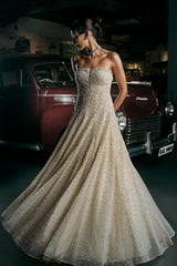 Indian Ivory Pearl-Embellished Net Gown (1-Pc) - Image 3