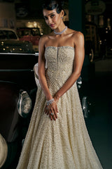 Indian Ivory Pearl-Embellished Net Gown (1-Pc) - Image 5