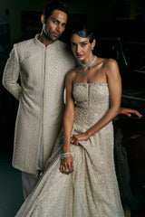 Indian Ivory Pearl-Embellished Net Gown (1-Pc) - Image 6