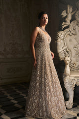 Nude Pearl-Tasselled Net Gown (1-Pc) - Image 2