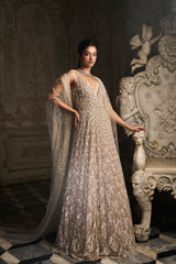 Nude Pearl-Tasselled Net Gown (1-Pc) - Image 3