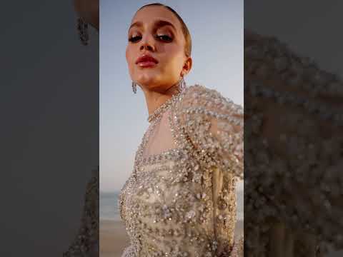 Ivory White Embellished Net Bridal Gown (2-Piece) - Image 12