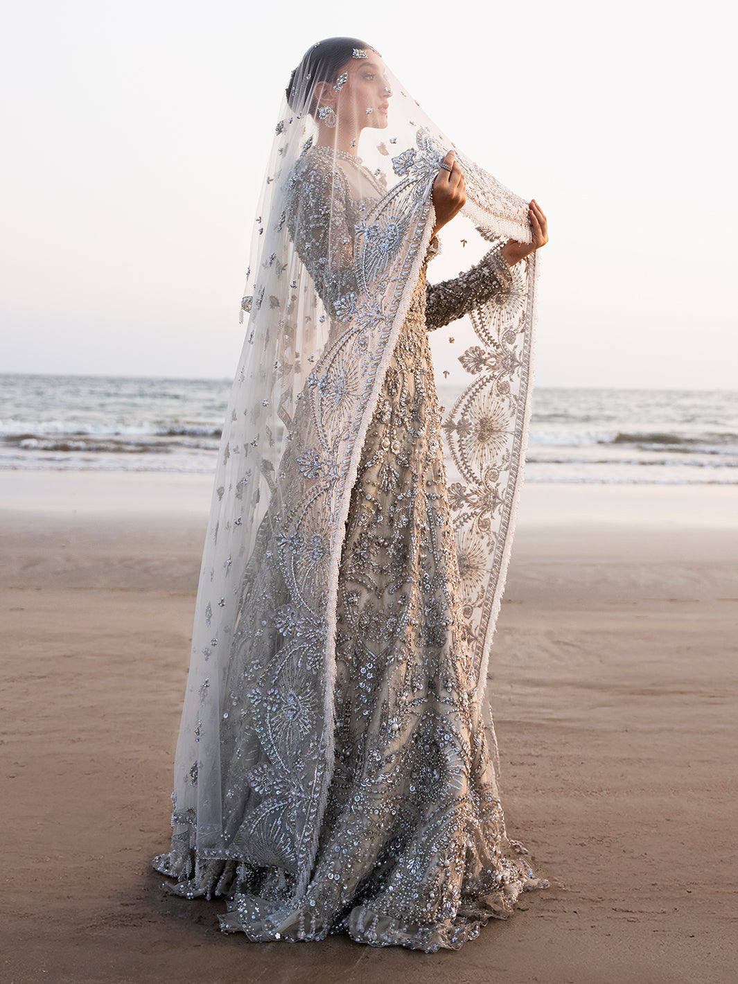 Ivory White Embellished Net Bridal Gown (2-Piece) - Image 5