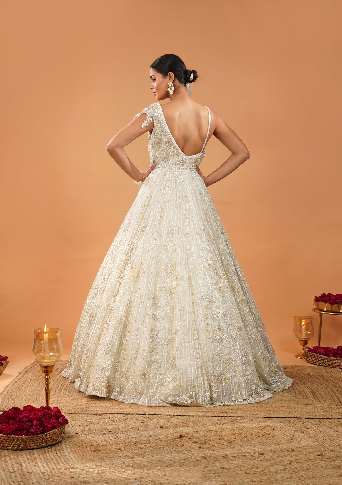 Off White Sequin Embroidered Net Gown (1-Pc) - Image 2