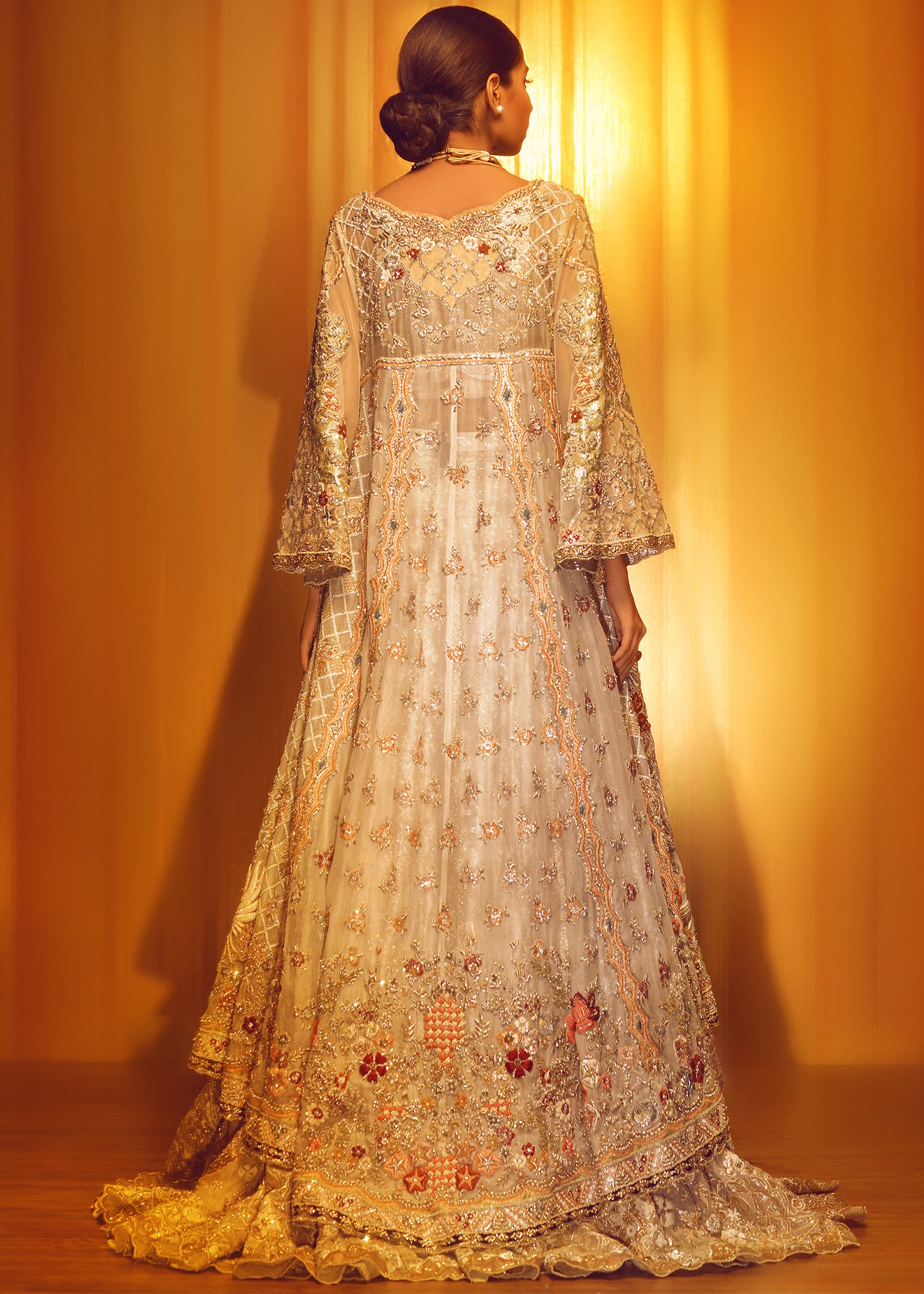 Pakistani Ivory Hand-Embellished Net Bridal Gown (1-Pc) - Image 2