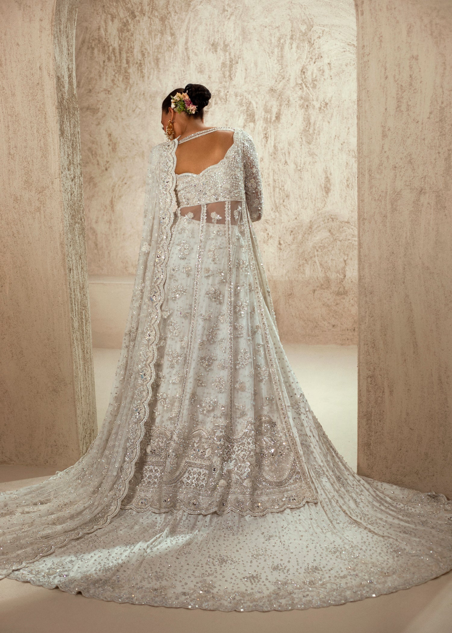 Ivory Embellished Net Organza Bridal Gown (2-Piece) - Image 2