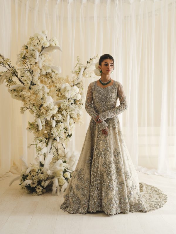 Ivory Embellished Net Silk Bridal Gown (2-Piece) - Image 1