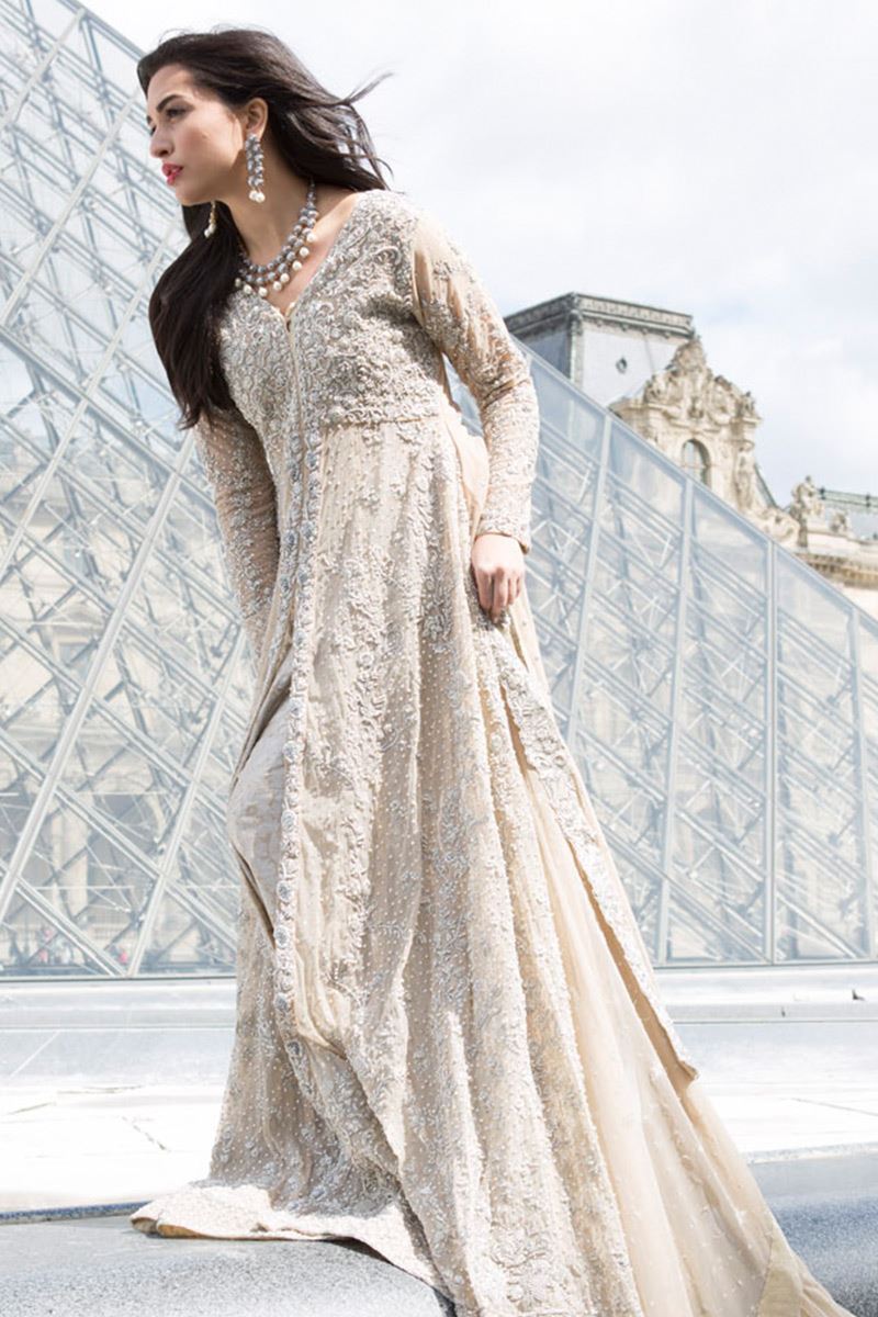 Almond Silver Embroidered Net Gown (2-Piece) - Image 3