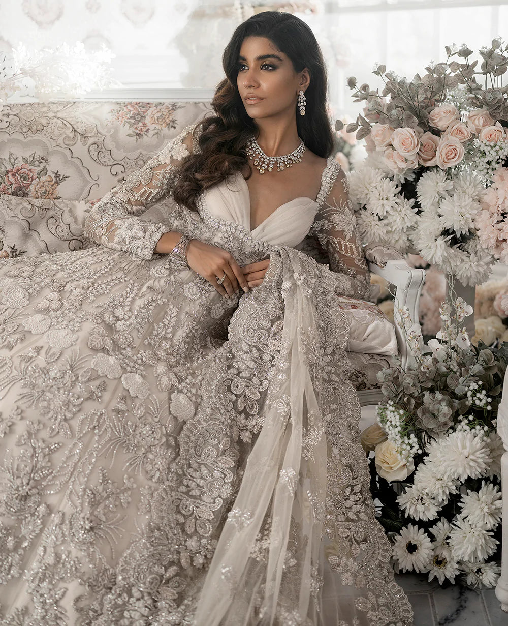 Ivory Embellished Net Bridal Gown (2-Piece) - Image 2