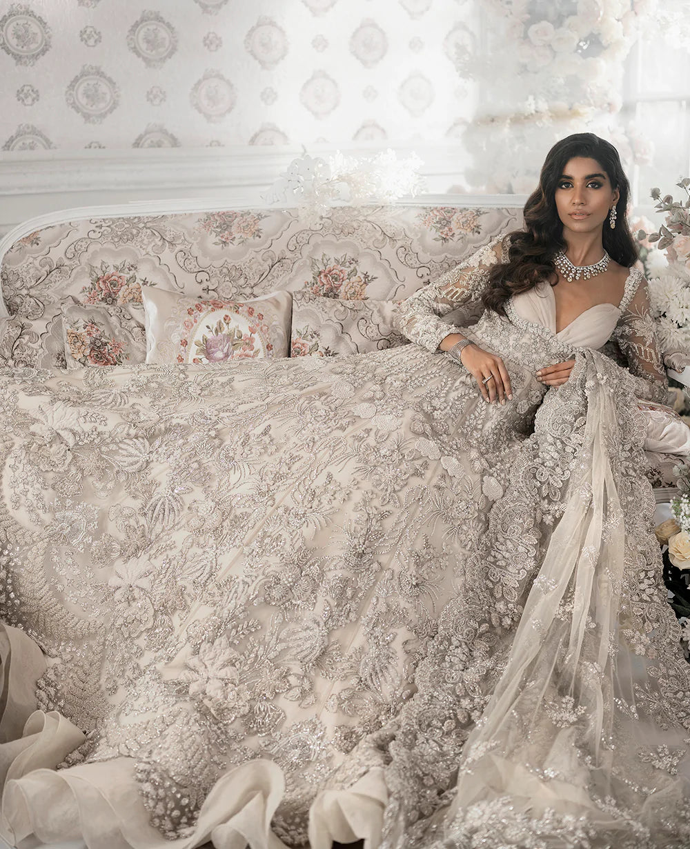 Ivory Embellished Net Bridal Gown (2-Piece) - Image 3