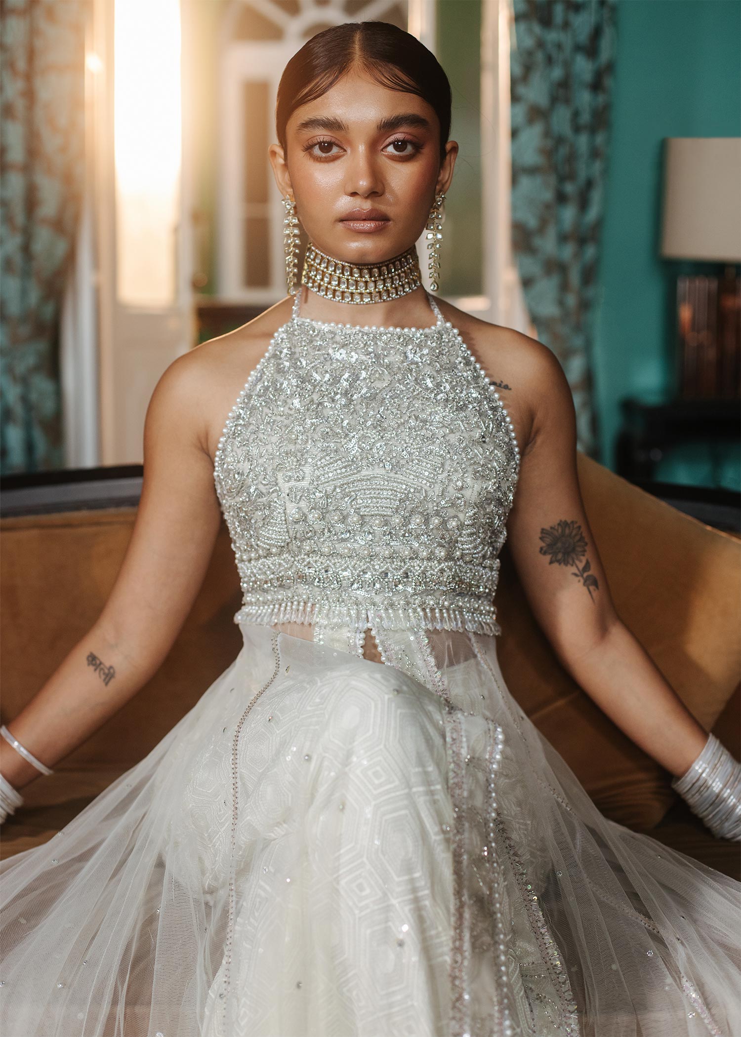 Ivory Swarovski Embellished Net Gown (3-Piece) - Image 2