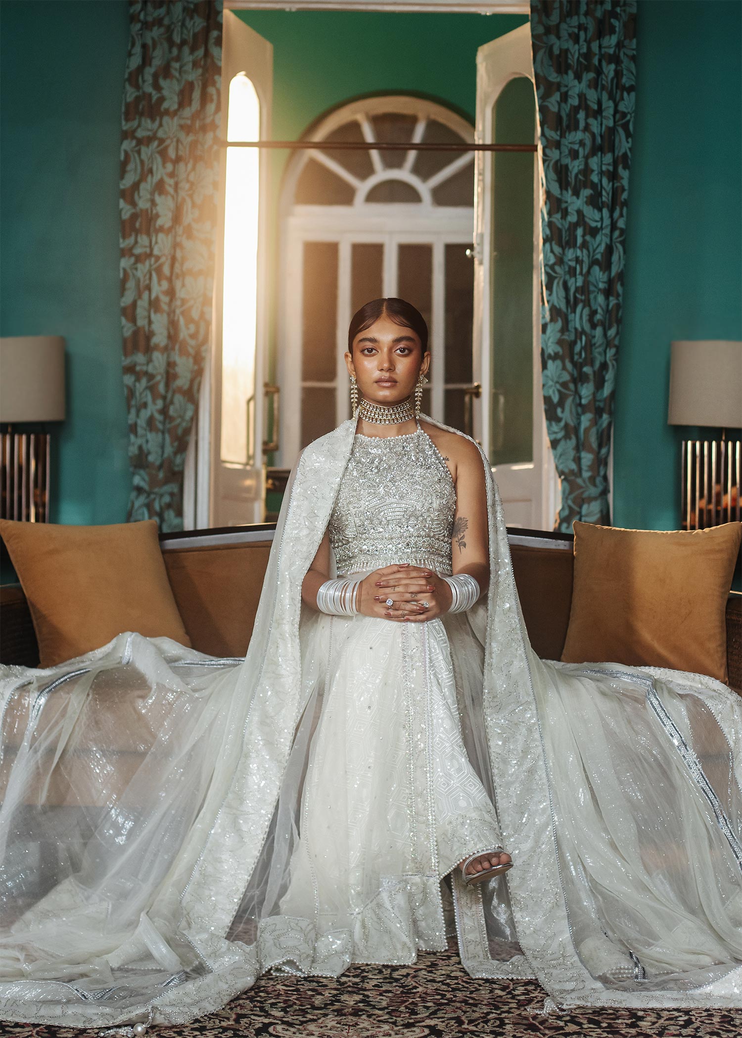 Ivory Swarovski Embellished Net Gown (3-Piece) - Image 3