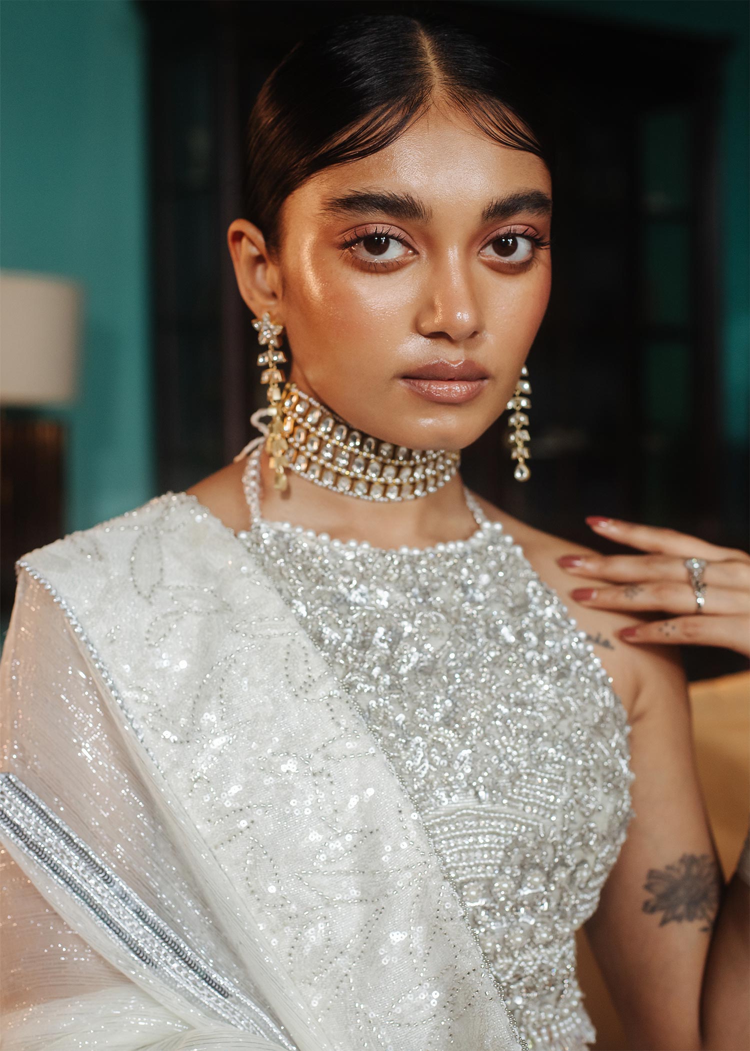 Ivory Swarovski Embellished Net Gown (3-Piece) - Image 5