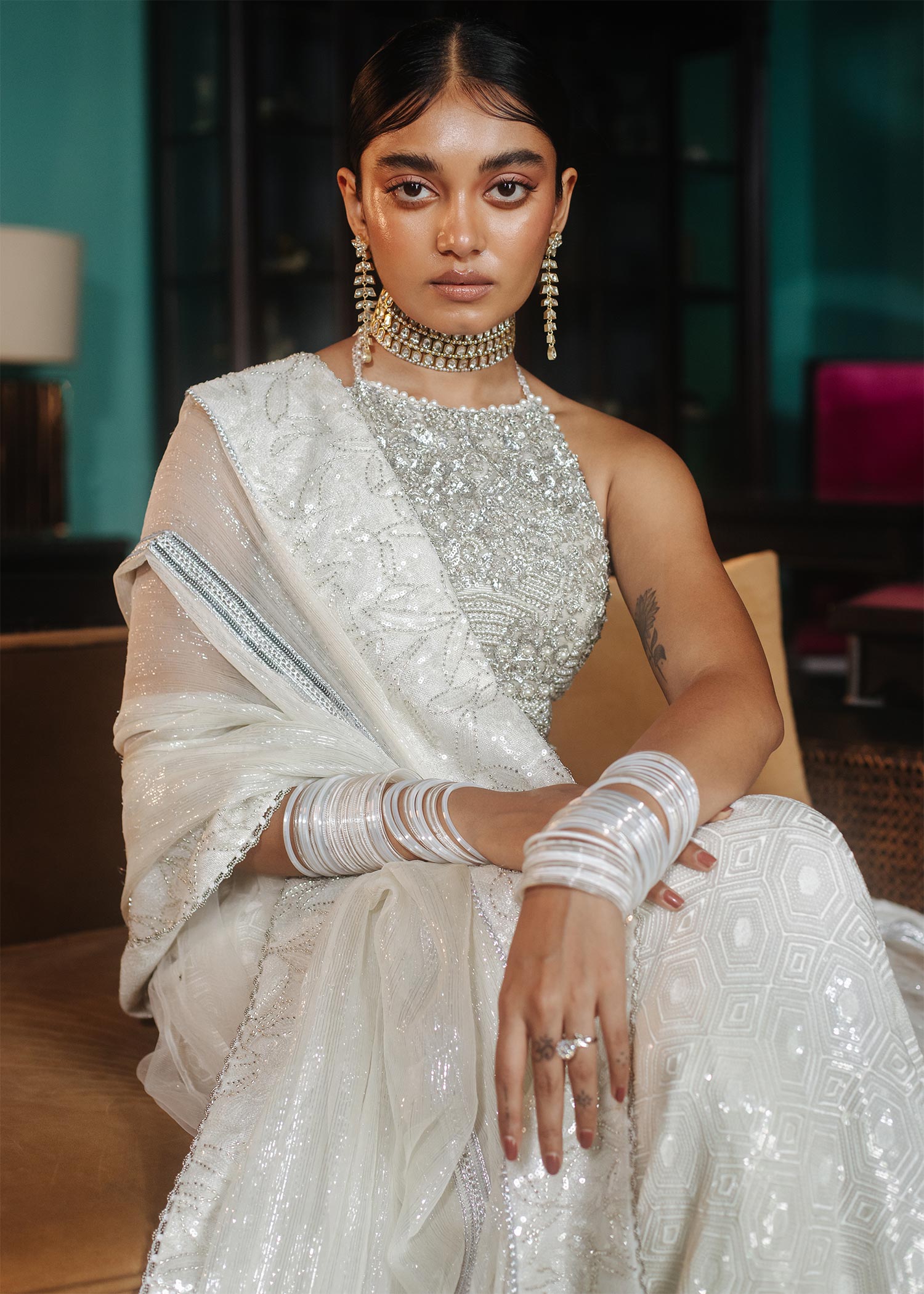 Ivory Swarovski Embellished Net Gown (3-Piece) - Image 6