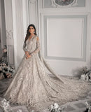 Pakistani Ivory Embroidered Net Bridal Gown (2-Piece) - Image 12