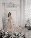 Pakistani Ivory Embroidered Net Bridal Gown (2-Piece) - Image 2