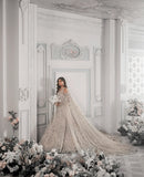 Pakistani Ivory Embroidered Net Bridal Gown (2-Piece) - Image 3