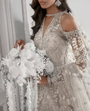 Pakistani Ivory Embroidered Net Bridal Gown (2-Piece) - Image 5