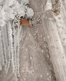 Pakistani Ivory Embroidered Net Bridal Gown (2-Piece) - Image 6