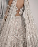 Pakistani Ivory Embroidered Net Bridal Gown (2-Piece) - Image 9