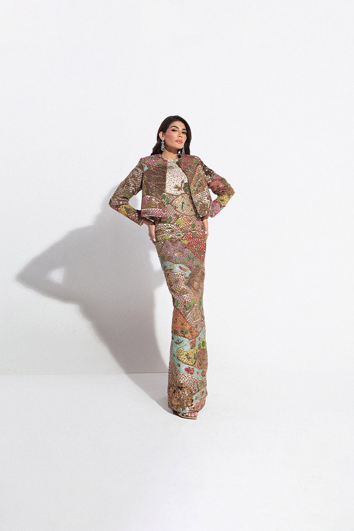 Ivory Hand-Embellished Net Gown (2-Piece) - Image 1