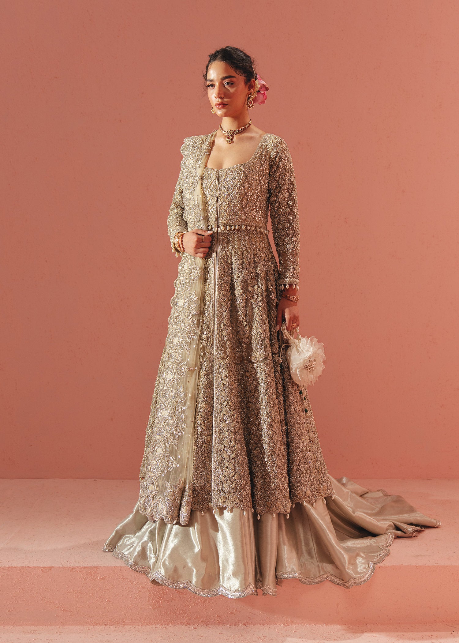 Ivory Zardozi Net Bridal Gown (2-Piece) - Image 1