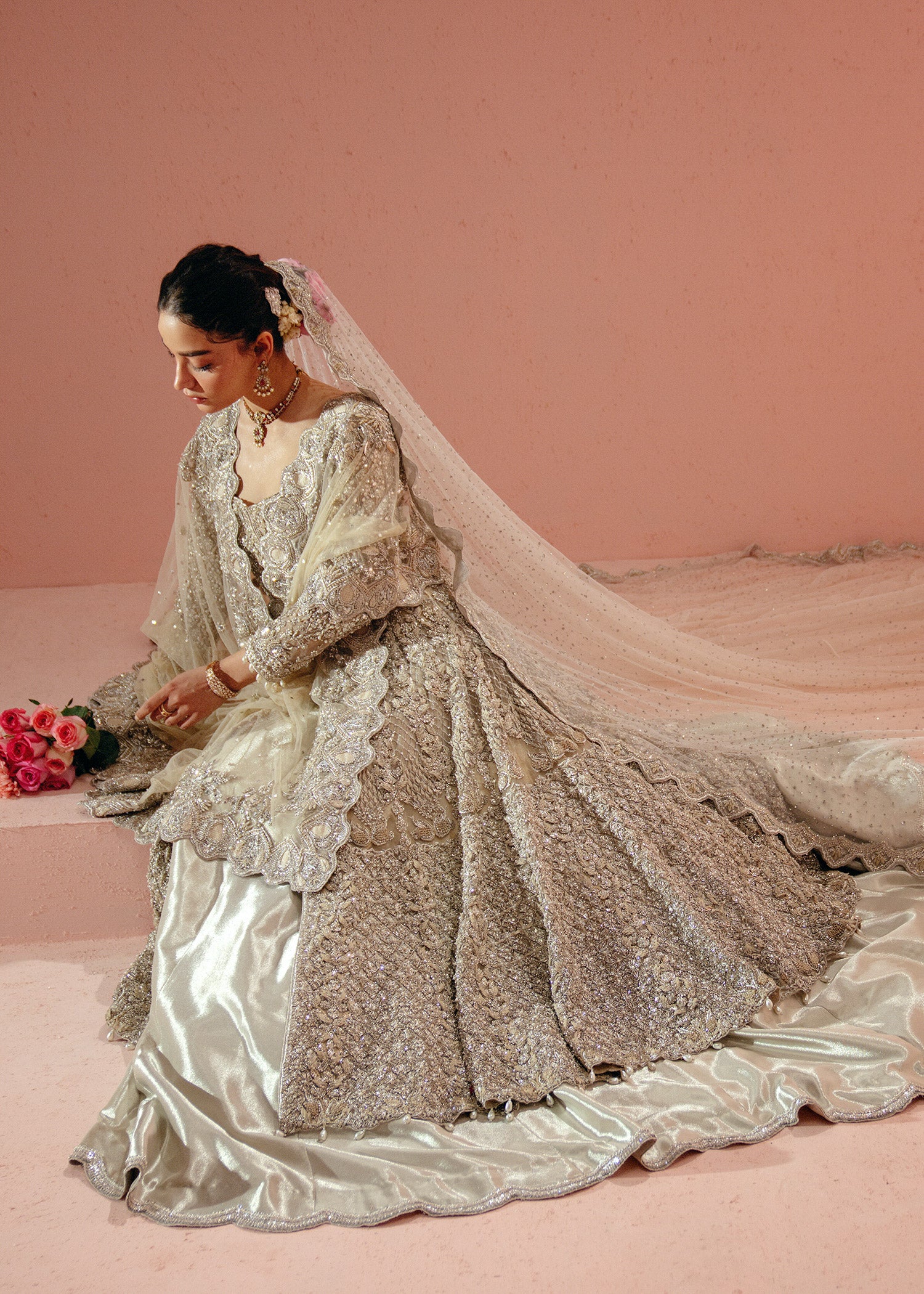 Ivory Zardozi Net Bridal Gown (2-Piece) - Image 10