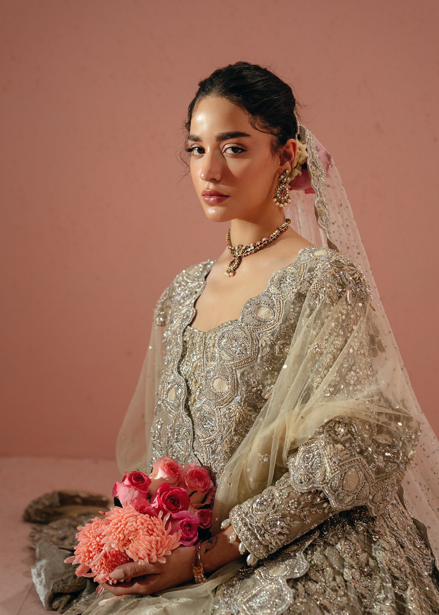 Ivory Zardozi Net Bridal Gown (2-Piece) - Image 2