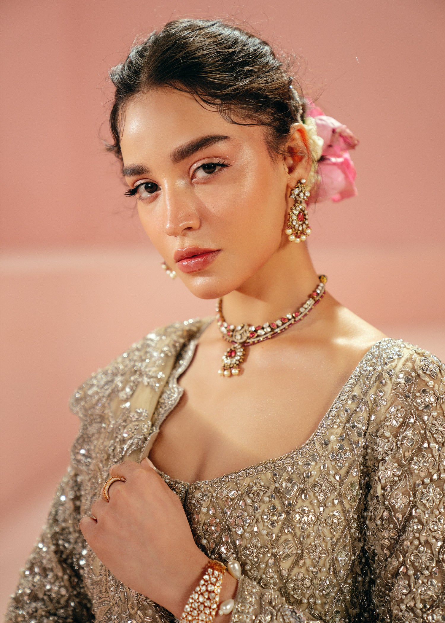 Ivory Zardozi Net Bridal Gown (2-Piece) - Image 3