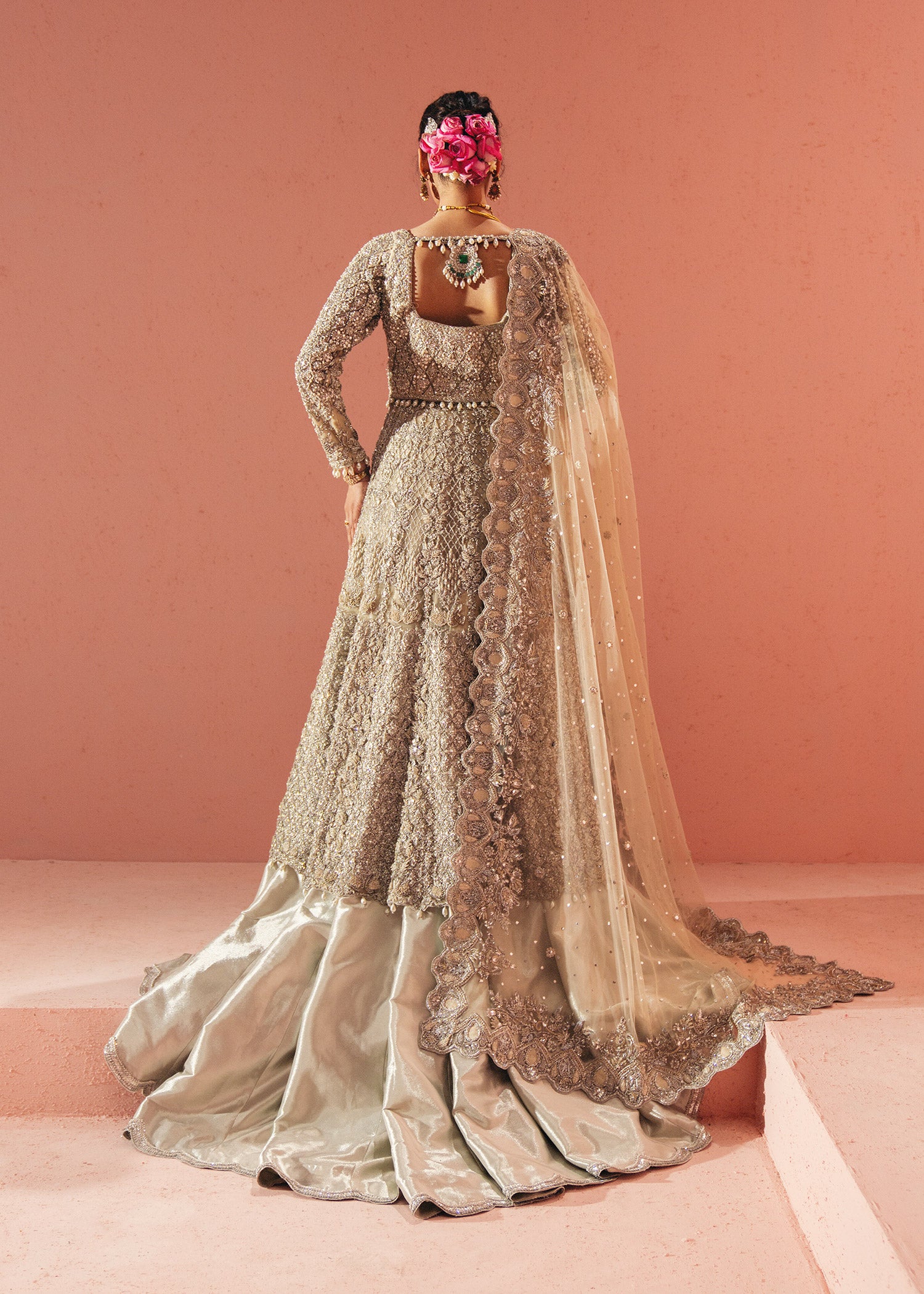 Ivory Zardozi Net Bridal Gown (2-Piece) - Image 6