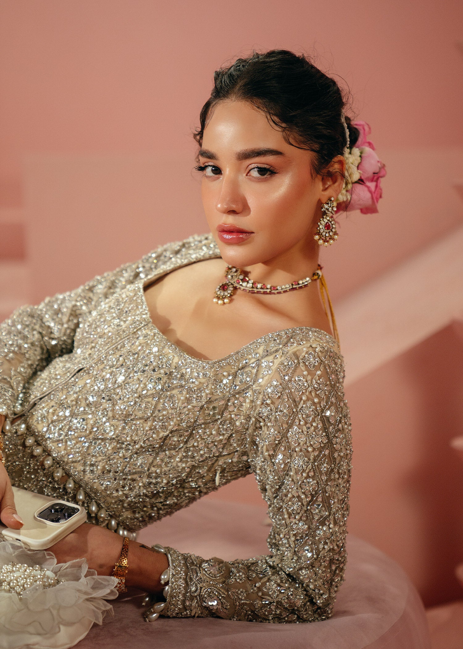 Ivory Zardozi Net Bridal Gown (2-Piece) - Image 7