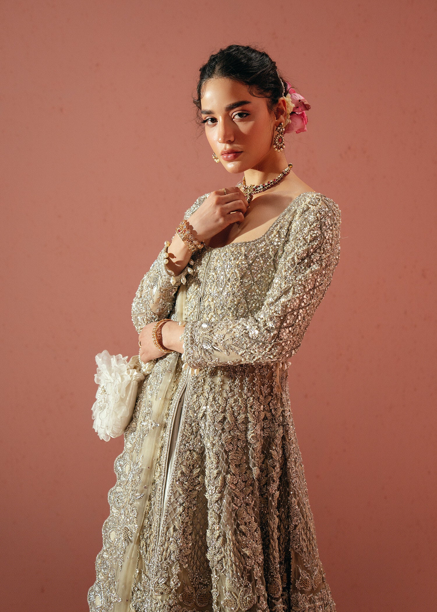 Ivory Zardozi Net Bridal Gown (2-Piece) - Image 8