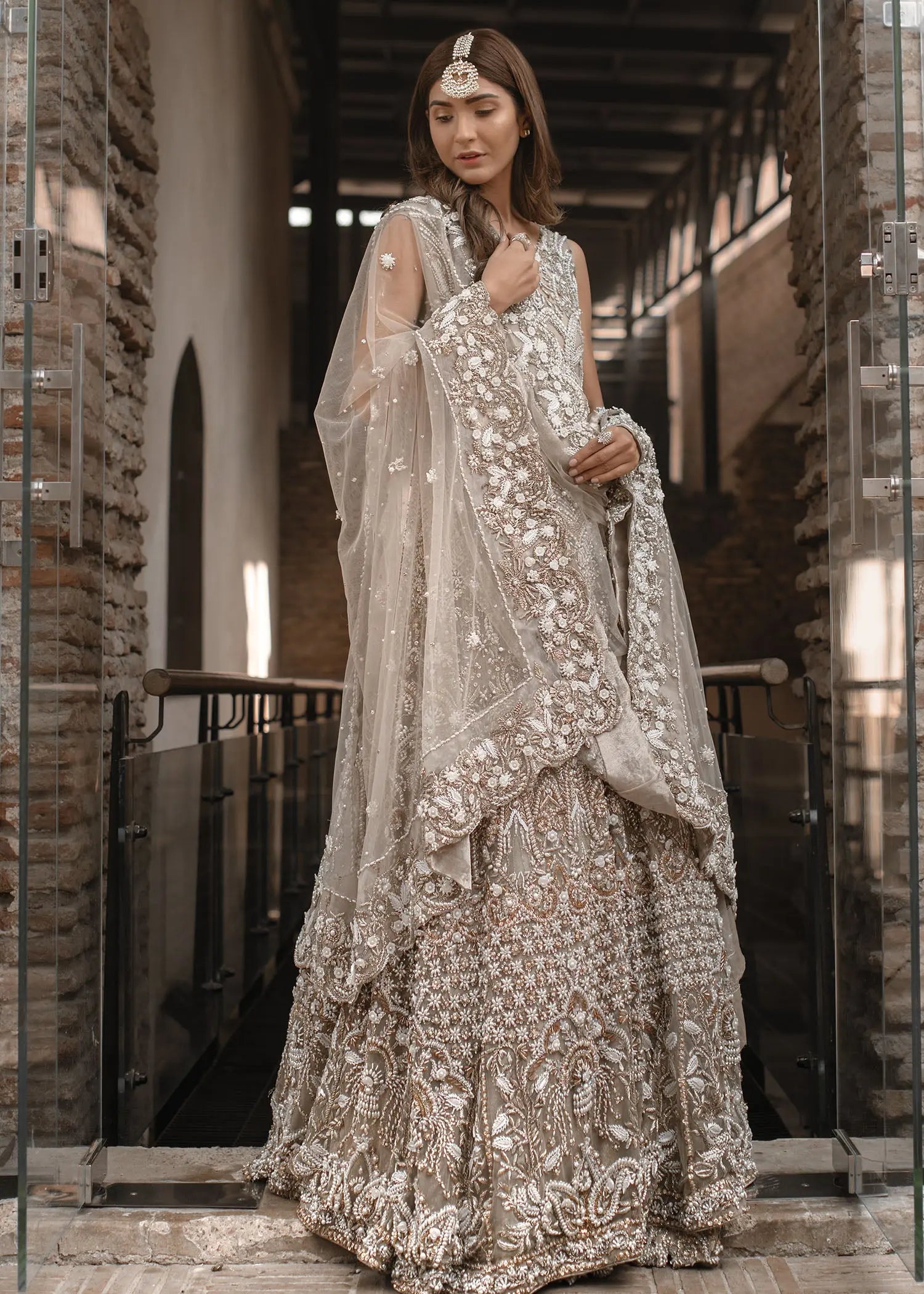 Nude Zardozi Net Bridal Gown (2-Piece) - Image 1