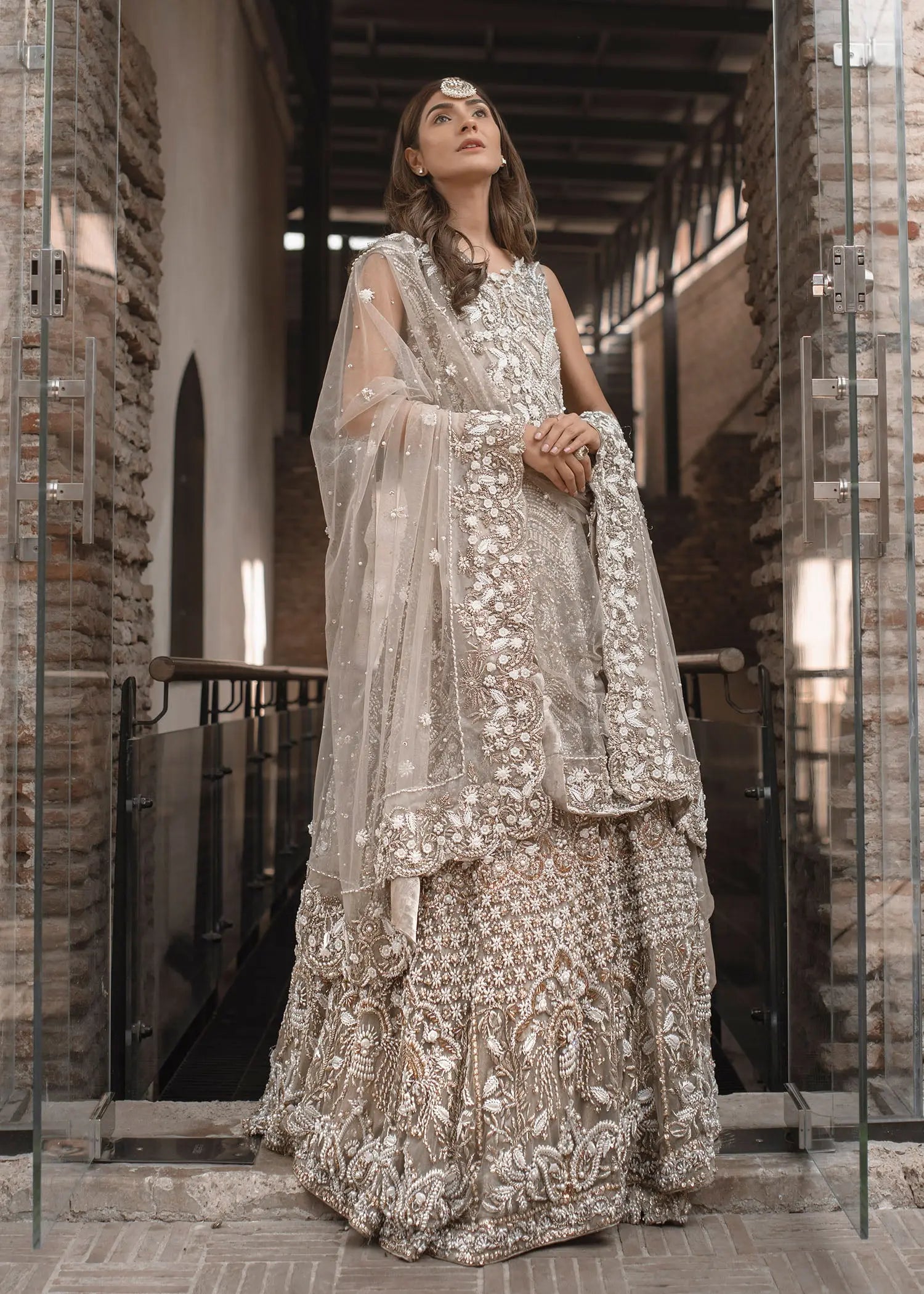 Nude Zardozi Net Bridal Gown (2-Piece) - Image 10