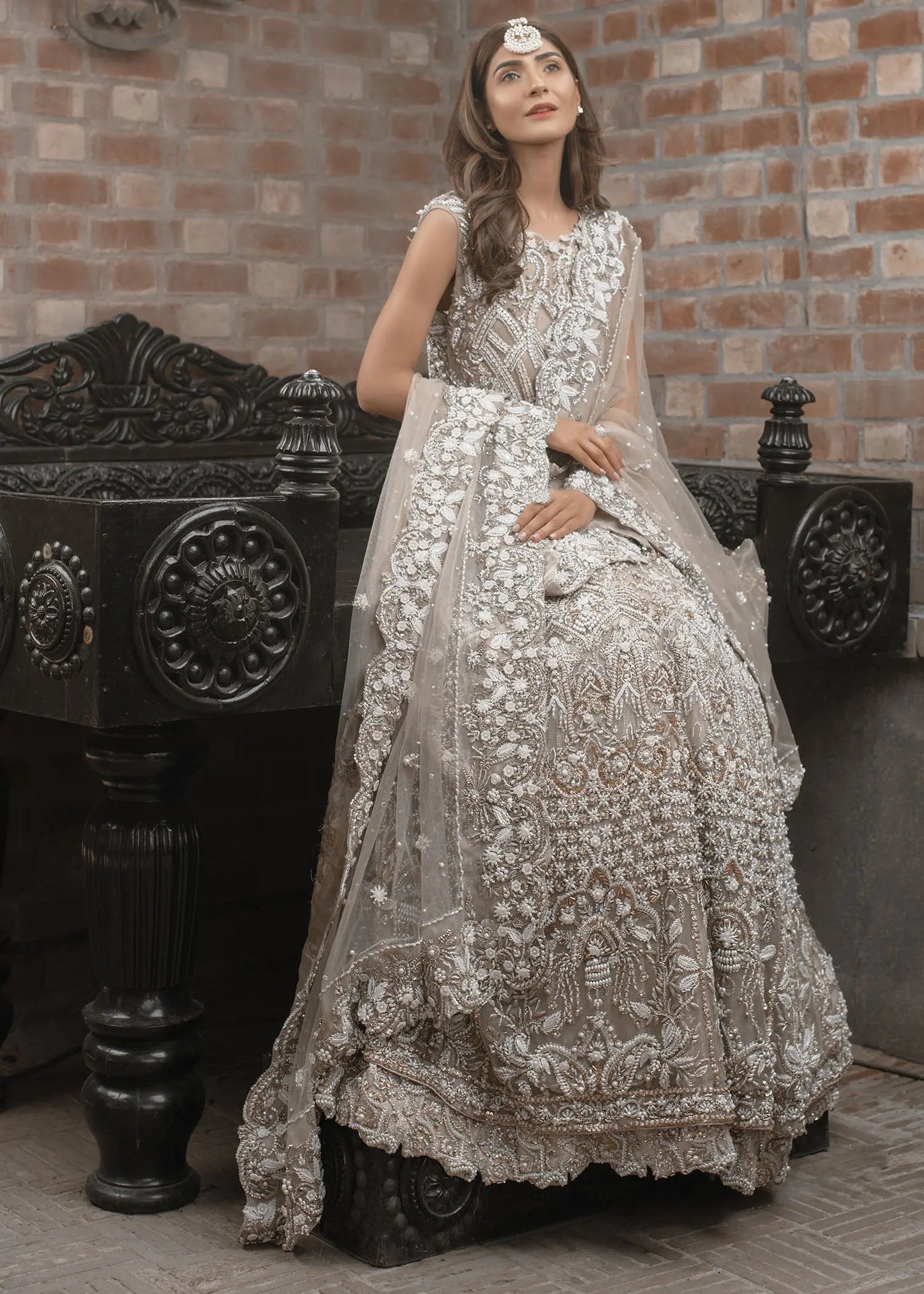 Nude Zardozi Net Bridal Gown (2-Piece) - Image 11