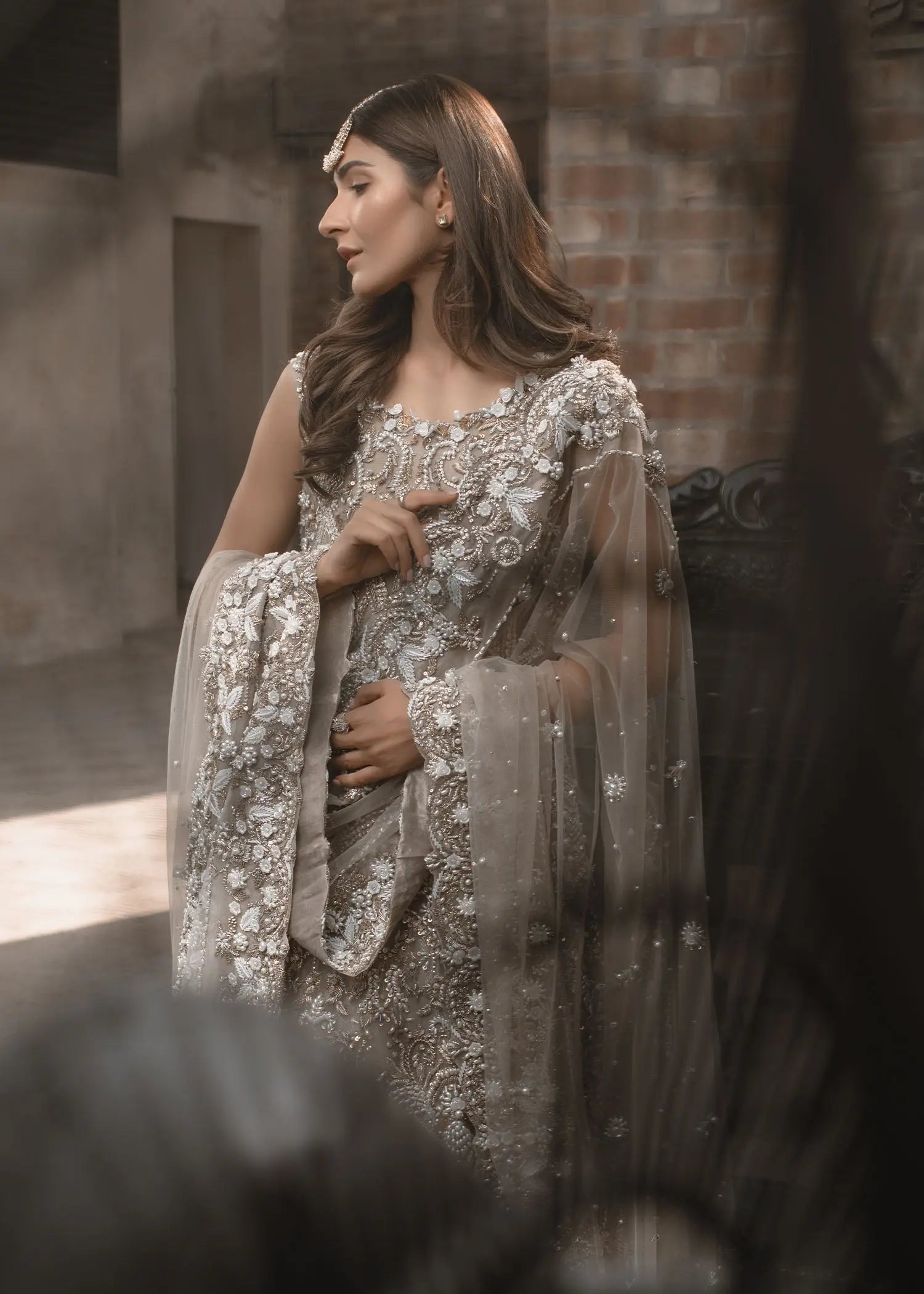 Nude Zardozi Net Bridal Gown (2-Piece) - Image 5