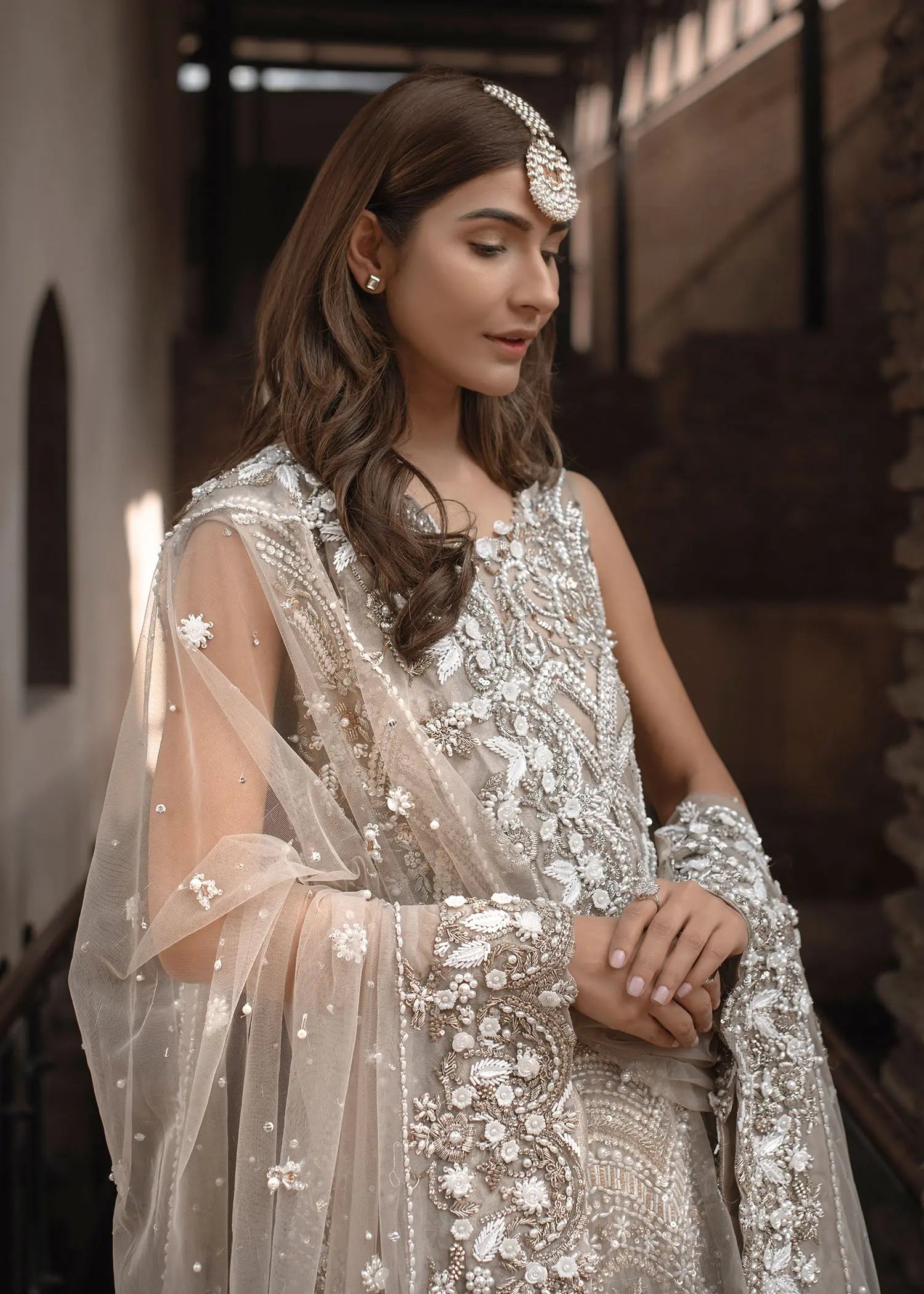 Nude Zardozi Net Bridal Gown (2-Piece) - Image 6