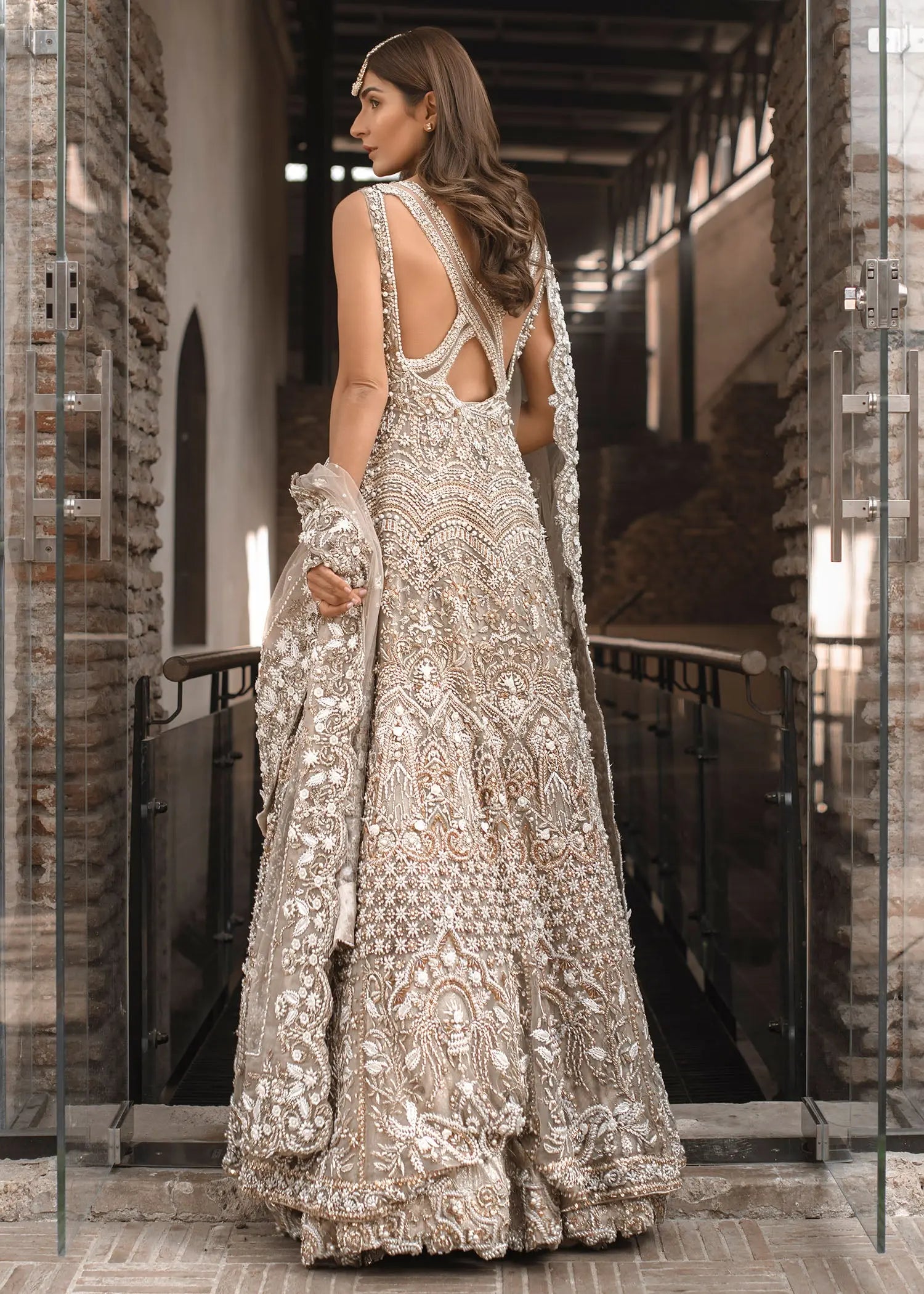 Nude Zardozi Net Bridal Gown (2-Piece) - Image 7