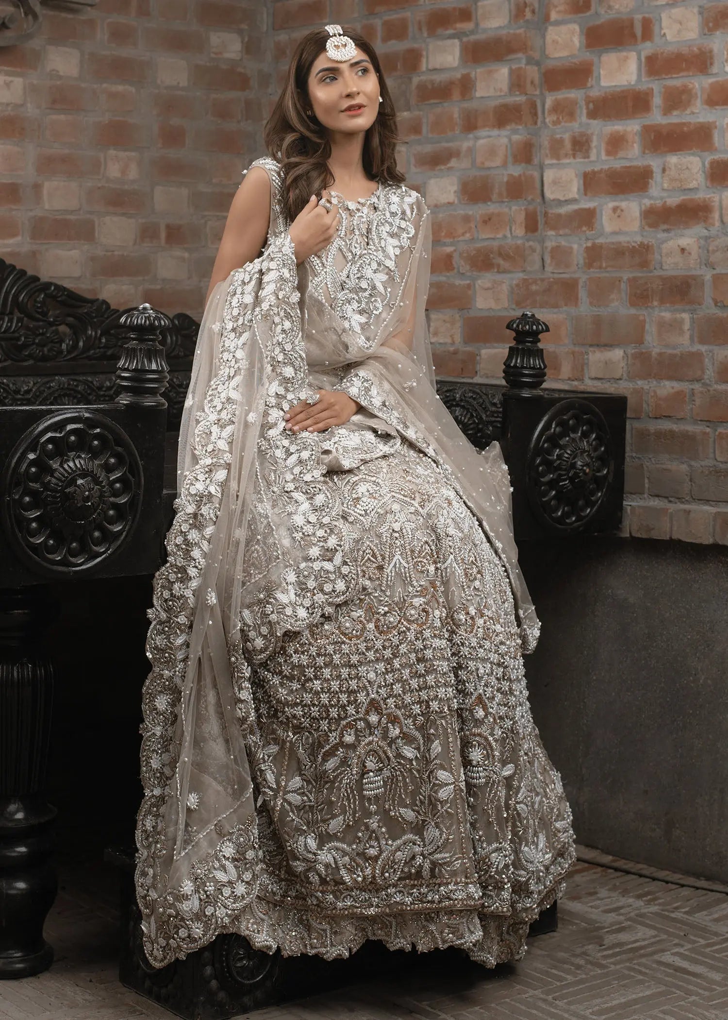 Nude Zardozi Net Bridal Gown (2-Piece) - Image 8