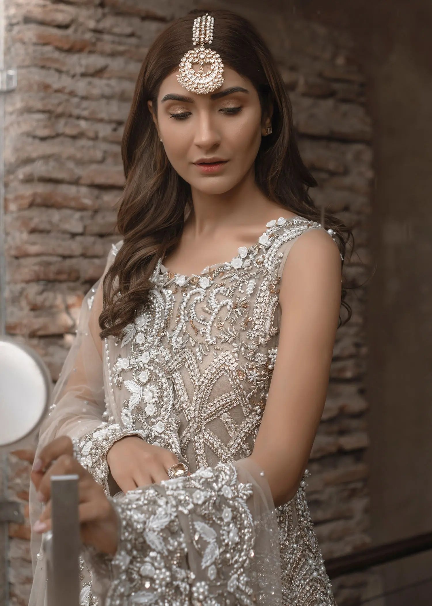 Nude Zardozi Net Bridal Gown (2-Piece) - Image 9